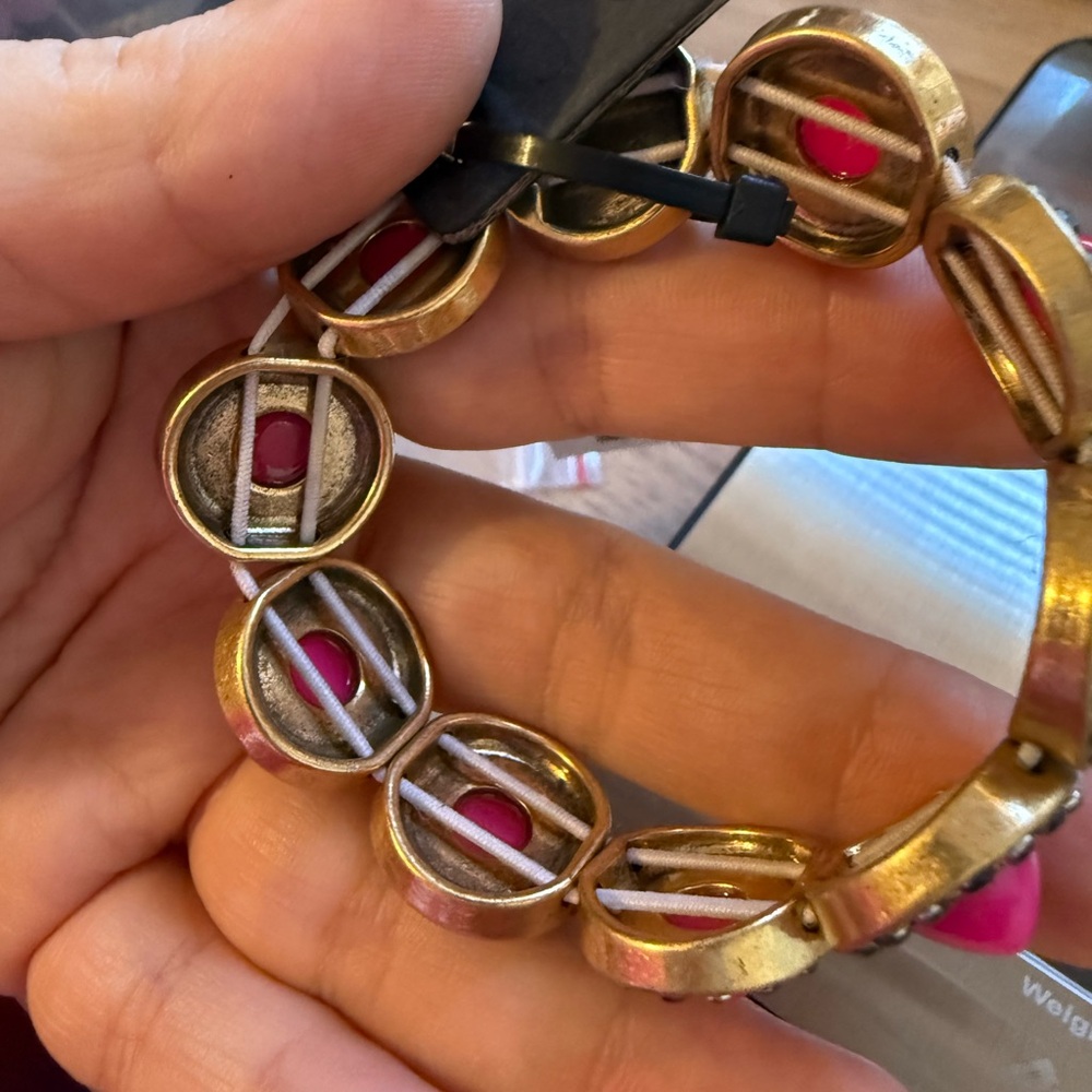 J. Crew Gold-Tone Bracelet with Hot Pink Cabochons - Picture 6 of 6